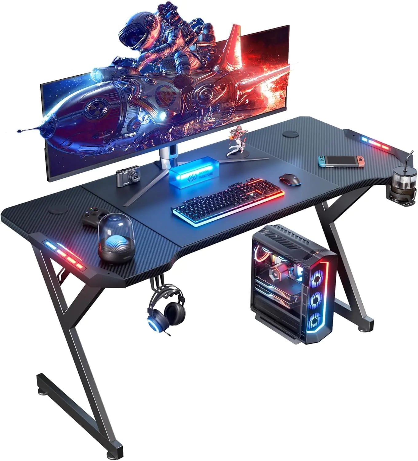FusionX 55" Gamer Desk with LED and Accessories